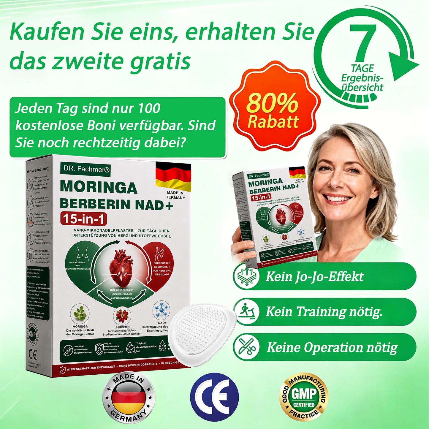 🇩🇪Offizieller Shop | 🏆 DR.Fachmer® Moringa Berberinex NAD+ 10-in-1 Nano-Mikronadel-Patch (Nur einmal täglich, sichtbare Veränderungen in 7 Tagen) ✅ Für Übergewicht, lockere Haut, Diabetes, Schlafapnoe, Gelenkprobleme und mehr