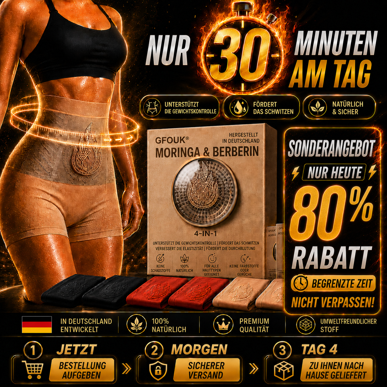 🔥🔥 GFOUK® 2026 Black Gold Luxury Edition | ⚡️ 4-in-1 Fettverbrennende Shapewear-Shorts mit Moringa, Berberin & formender Mikropartikel-Technologie