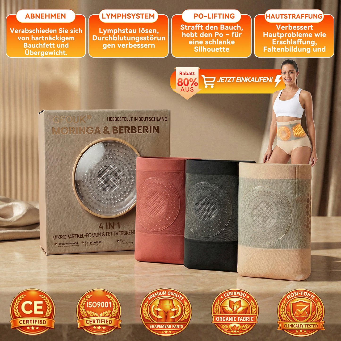 👙 Offizieller Brand Store | 🍑🍑 GFOUK® 2026 Moringa & Berberin 4-in-1 Mikropartikel-Sculpting- & Fettverbrennungs-Shorts