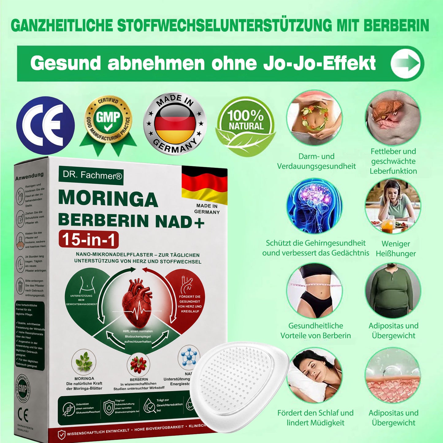 🇩🇪Offizieller Shop | 🏆 DR.Fachmer® Moringa Berberinex NAD+ 10-in-1 Nano-Mikronadel-Patch (Nur einmal täglich, sichtbare Veränderungen in 7 Tagen) ✅ Für Übergewicht, lockere Haut, Diabetes, Schlafapnoe, Gelenkprobleme und mehr
